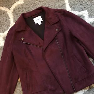 Burgundy faux suede moto jacket